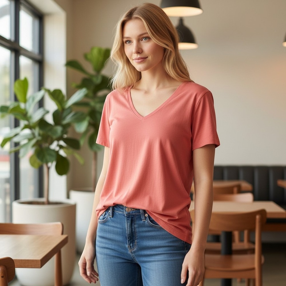 Lululemon Love Tee V-Neck Short Sleeve Shirt Women 8 Coral Pink Excellent‎ Vneck